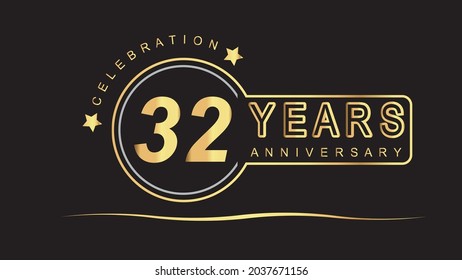 32 years anniversary golden and silver color with circle ring isolated on black background for anniversary celebration event luxury vector