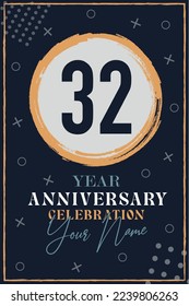 
32 years anniversary invitation card. celebration template  modern design elements  dark blue background - vector illustration