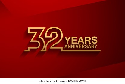 32 years anniversary line style design golden color with elegance red background for celebration