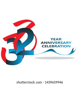 32 years anniversary linked logotype with red color isolated on white background for company celebration event