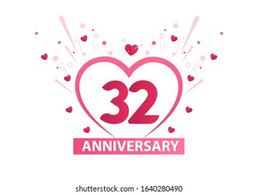 32 Years Anniversary Logo Celebration With Love for celebration event, birthday, wedding, greeting card, and invitation