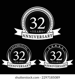 Colecciones de logotipos con motivo de los 32 años. Conjunto de plantilla de logotipo del 32º aniversario. Vector e ilustración.