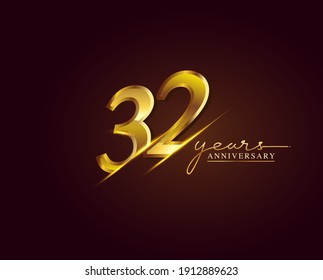 32 Years Anniversary Logo Golden Colored isolated on elegant background, vector design for greeting card and invitation card