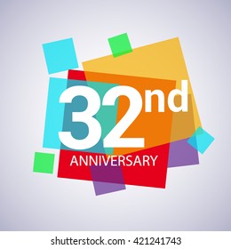 32 years anniversary logo, vector design birthday celebration with colorful geometric isolated on white background.