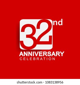 32 years anniversary logo with white square isolated on red background simple and modern design for anniversary celebration.
