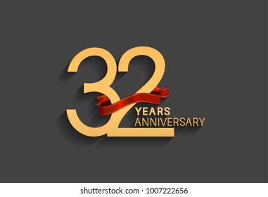 32 years anniversary logotype with red ribbon and golden color for celebration event