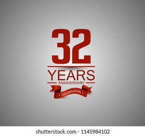 32 years anniversary logotype simple design with red ribbon for celebration purpose