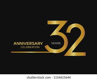 32 years anniversary logotype with single line golden and silver color for celebration