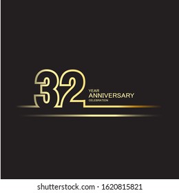 32 years anniversary logotype with single line golden and silver color for celebration