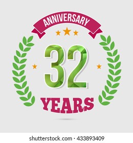 32 Years Anniversary with Low Poly Design and Laurel Ornaments