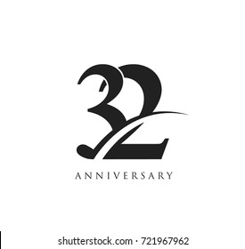 32 years anniversary pictogram vector icon, simple years birthday logo label, black and white stamp isolated