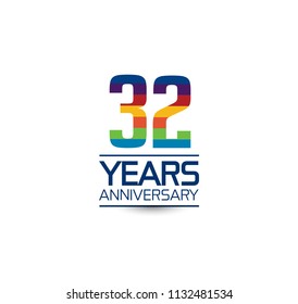 32 years anniversary rainbow color style simple design with white background for company celebration event