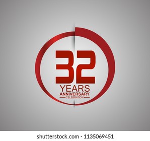 32 years anniversary red logotype style with slash circle for company celebration event