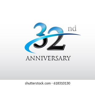 32 years anniversary Template logo with swoosh
