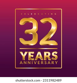 32 years anniversary vector banner template.birthday celebration banner with Golden numbers 