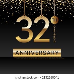 32 años de aniversario, diseño vectorial para la celebración del aniversario con color dorado sobre fondo negro, diseño simple y de lujo. plantilla de vector de logotipo