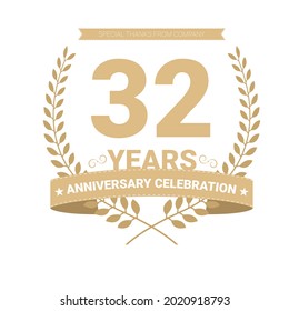 32 years anniversary vector icon, logo. Graphic design element with number and text composition for 32th anniversary