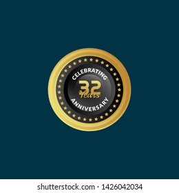 32 years birthday celebration logo. golden 32th anniversary logo.designed for celebration card, greeting card and invitation card.gold emblem