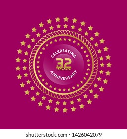 32 years birthday celebration logo. golden 32th anniversary logo.designed for celebration card, greeting card and invitation card.gold emblem