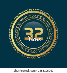 32 years celebration logo. golden anniversary emblem. designed for celebration card, greeting card and invitation card.