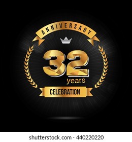 32 Years golden anniversary logo, low poly design number