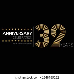 32 years old celebrating logo. happy anniversary 32th. Greetings celebrates.