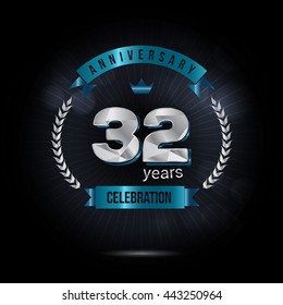 32 Years Silver anniversary logo, low poly design number