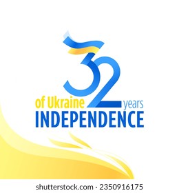 32 years of Ukraine's independence. Vector design for print banner, poster, and social media post. National flag colors and symbols. English