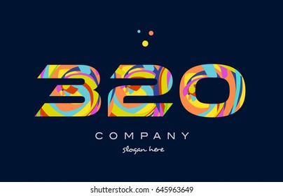 320 number digit numeral logo colored colorful rainbow acrylic modern creative vector icon design template