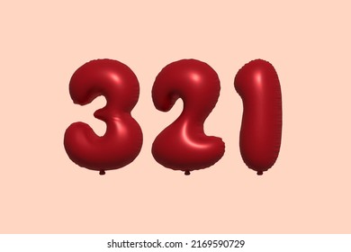 321 3D-Ballon aus realistischem metallischem Luftballon 3D Rendering. 3D Rote Helium Ballons zum Verkauf Dekoration Party Geburtstag, Feiertag Jubiläum, Hochzeitsfeiertag. Vektorgrafik