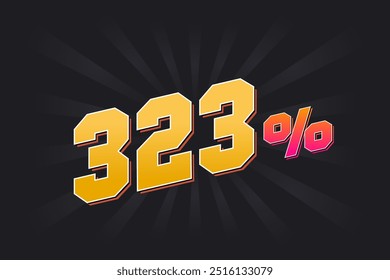 Banner 323% desconto com fundo escuro e texto amarelo. 323% de design promocional de vendas.