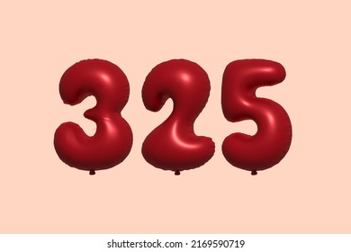 325 3d number balloon made of realistic metallic air balloon 3d rendering. 3D Red helium balloons for sale decoration Party Birthday, Celebrate anniversary, Wedding Holiday. Vector illustration