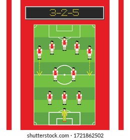 3-2-5 soccer formation with man player in pitch vector image