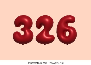 326 3d number balloon made of realistic metallic air balloon 3d rendering. 3D Red helium balloons for sale decoration Party Birthday, Celebrate anniversary, Wedding Holiday. Vector illustration
