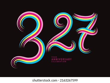 327 number design vector, graphic t shirt, 327 years anniversary celebration logotype colorful line,327th birthday logo, Banner template, logo number elements for invitation card, poster, t-shirt.