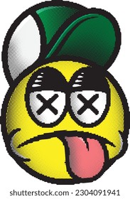 32-bit retro style dead Smiley emoticon Vector Graphic with Retro Halftone Effect can change the color of the objects, line, and The Halftone.
