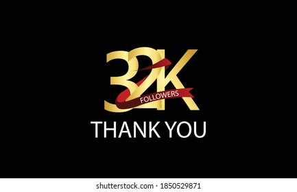 32K, 32.000 Followers Thank You Anniversary Red Logo With Tosca Ribbon. For Social Medias - Vector	
