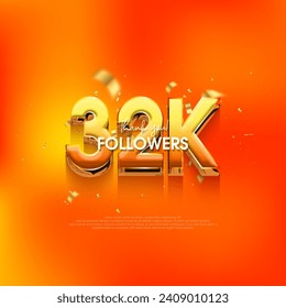 32k followers speech background, with a bright and fresh orange color.