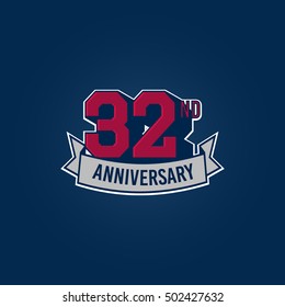 32nd Anniversary Celebration Logo using 3d Number, Red Colored Isolated in Blue Background. Retro Style 