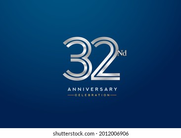 32nd anniversary celebration logotype with linked number silver color isolated on blue color. vector anniversary for celebration, invitation card, and greeting card