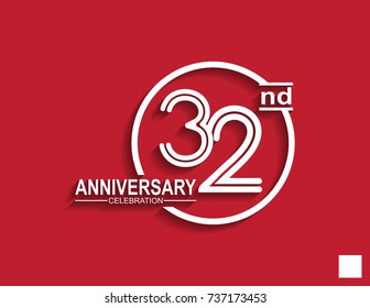 32nd anniversary celebration logotype with linked number in circle isolated on red background
