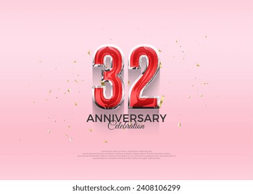 32nd anniversary celebration, vector 3d design with luxury and shiny gold. Premium vector background for greeting and celebration.