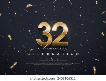 32nd anniversary celebration, vector 3d design with luxury and shiny gold. Premium vector background for greeting and celebration.