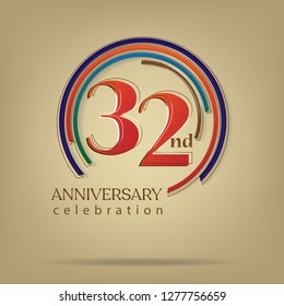 32nd Anniversary colorful with brown background, for greeting cards