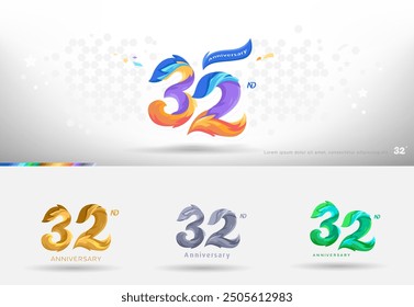 32nd Anniversary design logo. Modern colorful style. cheerful number celebration with color variation