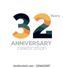 32nd Anniversary Logo Design, Number 32 Icon Vector Template.Minimalist Color Palettes