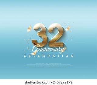 32nd anniversary number. With elegant and luxurious 3d numbers. Premium vector background for greeting and celebration.