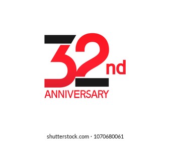 32nd anniversary red and black design simple isolated on white background for celebration