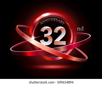 32nd anniversary with shiny red ring on black background