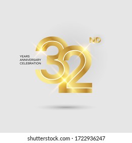 32nd gold anniversary logo isolated on elegant background, vector design for celebration purposes.